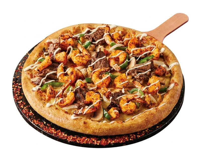 Shrimbul Pizza, a Korean surf 'n' turf pizza with shrimp and beef bulgogi at Pizza Maru & Katsuya West, Calgary